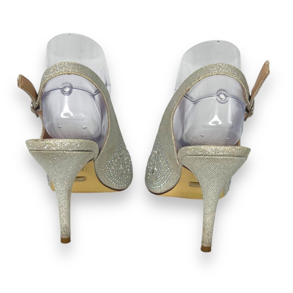 LAUREN LORRAINE Rachel Silver Shimmer Shoes Stilettos Crystals Size 8.5 Bridal - Picture 7 of 11